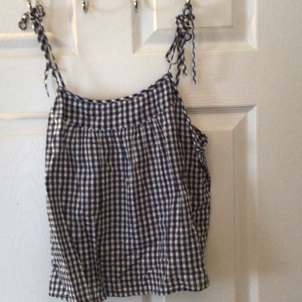 aerie Blue and White Gingham Tie-Shoulder Camisole